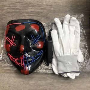 New Purge LED Light Up Mask & Skeleton Gloves Pink Blue Boy Girl Halloween